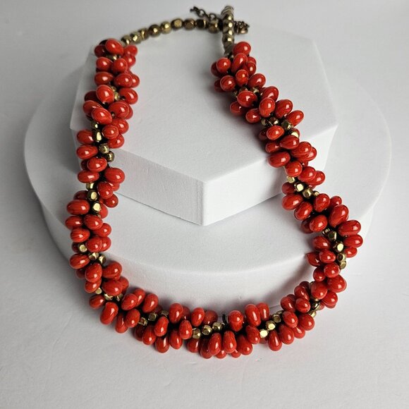 Vtg Red Necklaced Glass or Natural Stone Bead Cluster Necklace Mid-Century Retro - Picture 5 of 13